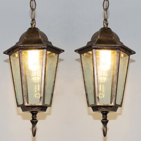 Retro Pendant Light Antique Glass Ceiling Hanging Light Shade Indoor Outdoor Chandelier Bronze Ø17.5CM 2Pcs