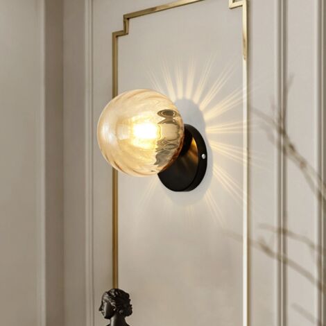 Modern Wall Lamp Glass Globe Wall Light Shade Decorative Indoor Wall Sconce Amber + Black