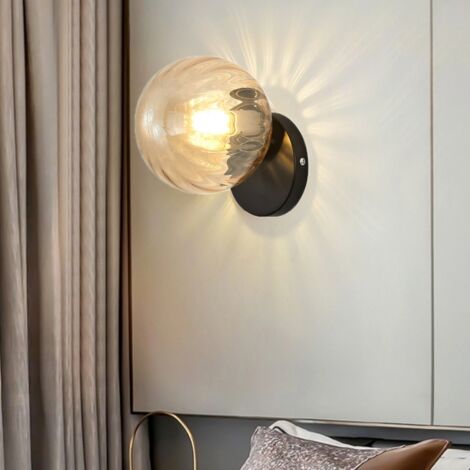 Modern Wall Lamp Glass Globe Wall Light Shade Decorative Indoor Wall Sconce Amber + Black