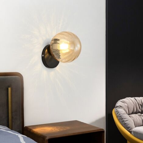 Modern Wall Lamp Glass Globe Wall Light Shade Decorative Indoor Wall Sconce Amber + Black