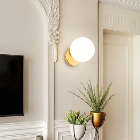 Modern Wall Lamp Glass Globe Wall Light Shade Decorative Indoor Wall Sconce Creamy White + Gold