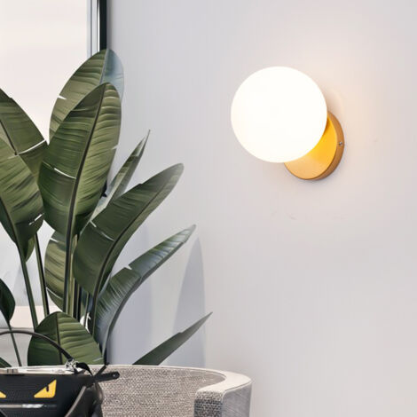 Modern Wall Lamp Glass Globe Wall Light Shade Decorative Indoor Wall Sconce Creamy White + Gold