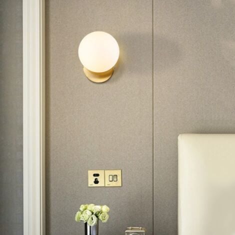Modern Wall Lamp Glass Globe Wall Light Shade Decorative Indoor Wall Sconce Creamy White + Gold