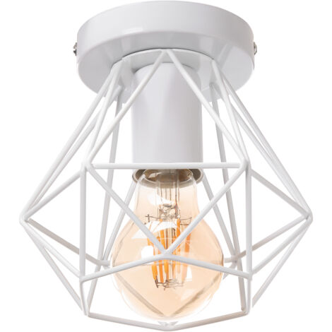 Industrial Vintage Ceiling Light Semi Flush Mount Ceiling Lamp Metal Cage Hanging Lighting Fixture White Ø16cm (1/5)