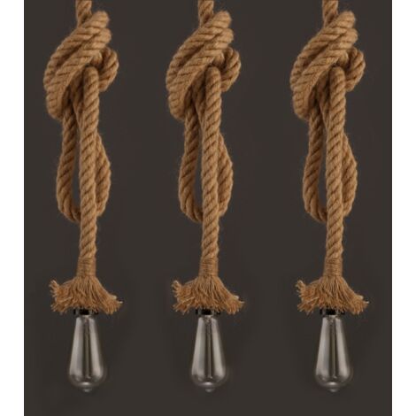 3-pack Vintage Chandelier Industrial Ceiling Pendant Light Hemp Rope Hanging Lamp 200cm Height Adjustable (1/5)