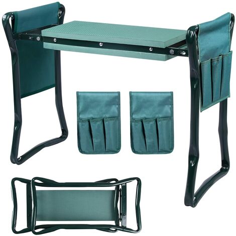 2 in 1 portable garden kneeling chair,foldable bench gardening lawn knee kneeling pad mat soft padded - Green