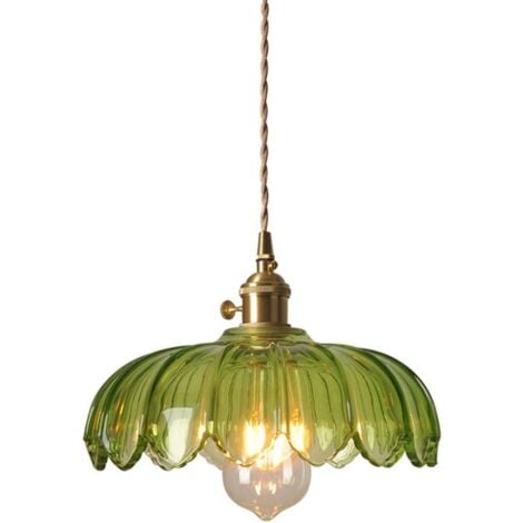 Vintage Ceiling Pendant Light Glass Lotus Hanging Light Indoor Chandelier for Loft Coffee Bar Kitchen Island Green