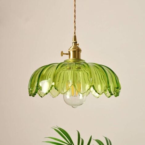 Vintage Ceiling Pendant Light Glass Lotus Hanging Light Indoor Chandelier for Loft Coffee Bar Kitchen Island Green