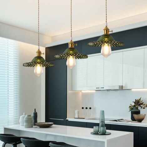 Vintage Ceiling Pendant Light Fixture Decorative E27 Hanging Lamp Glass Chandelier Lamp Shade 2Pcs Green
