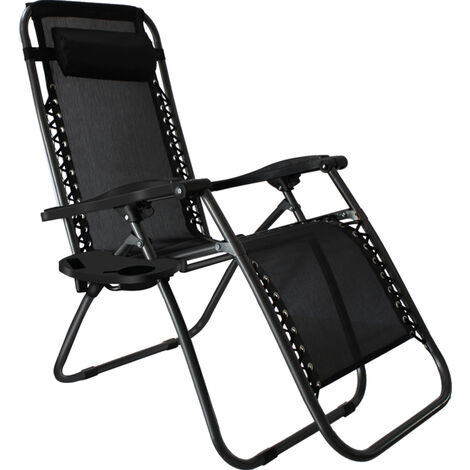 Folding recliner zero gravity garden chairsun lounger home leisure chair portable metal garden camping chair - Black