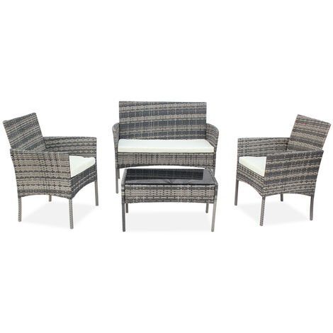 Rattan garden furniture set, 4 seater PE rattan outdoor patio backyard waterproof sofa set Gray - Gray