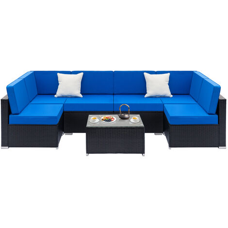 4 seater modern rattan furniture sofa combination bedroom living room leisure corner sofa Black - Black Embossed