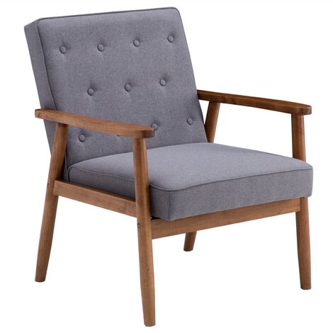 Wooden single armchair, modern fabric armchair living room bedroom balcony Gray - Grey