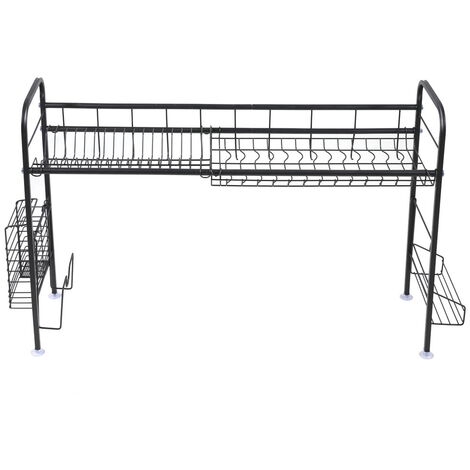 Single layer dish drainer drying rack,stainless steel dish rack kitchen countertop storage rack Black - Black