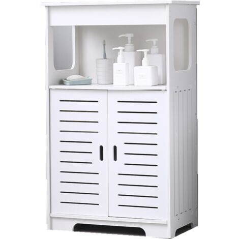Freestanding bathroom cabinet modern floor locker cabinet home storage box toilet bedroom White - White