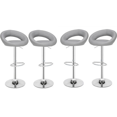 4 pcs modern bar stool faux leather adjustable height 360°rotating round high chair bar living room Gray - Gray