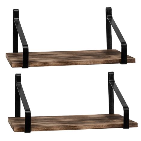 2 pcs industrial style wooden shelf wall-mounted modern interior decoration display stand dark brown - Brown