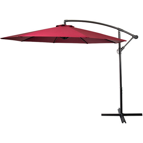 10ft cantilever banana parasol with crank garden terrace outdoor iron parasol windproof Wine red - Red