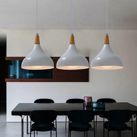 3 Lights Modern Pendant Ceiling Lamp Nordic Hanging Light Fixture Wooden Metal Chandelier