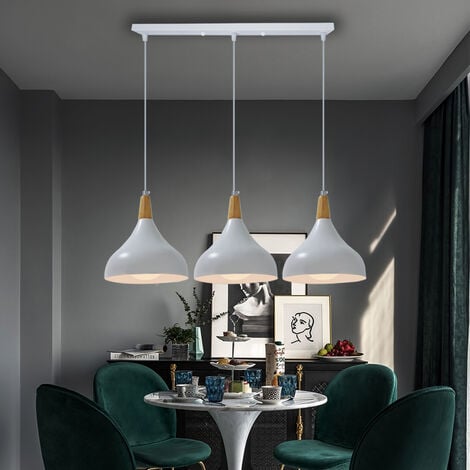 3 Lights Modern Pendant Ceiling Lamp Nordic Hanging Light Fixture Wooden Metal Chandelier
