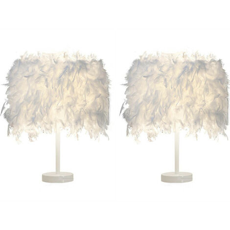 2 pcs Table Lamp Individuality Creativity Feather, E27 Decorative Lighting Bright Living Room Bedroom Modern White - White