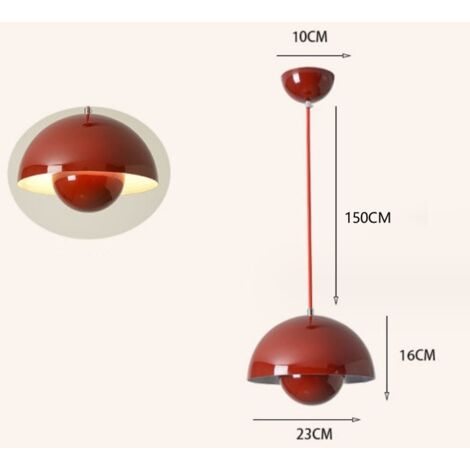 Modern Pendant Light Metal Ceiling Lamp Indoor Hanging Lamp Adjustable Chandelier Red Lampshade Ø23CM