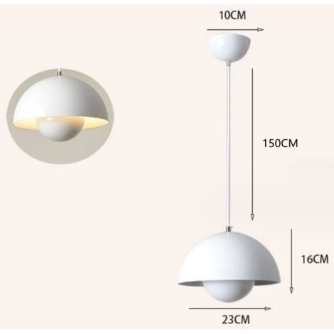 Modern Pendant Light Metal Ceiling Lamp Indoor Hanging Lamp Adjustable Chandelier White Lampshade Ø23CM