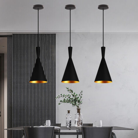 E27 Modern Pendant Ligh Adjustable Hanging Ceiling Lamp Black Metal Chandelier 3 Pcs