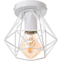 Industrial Vintage Ceiling Light Semi Flush Mount Ceiling Lamp Metal Cage Hanging Lighting Fixture White Ø16cm