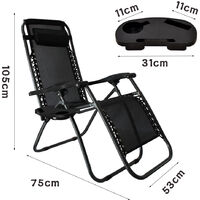 Folding recliner zero gravity garden chairsun lounger home leisure chair portable metal garden camping chair - Black
