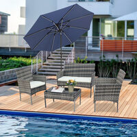 Rattan garden furniture set, 4 seater PE rattan outdoor patio backyard waterproof sofa set Gray - Gray