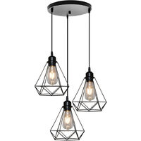 Adjustable E27 Pendant Light, 3 Lights Iron Cage Creativity Hanging Lamp Metal Dining Room Bedroom Living Room Decoration - Black