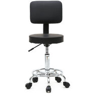 Modern leather round bar stool 360°rotating adjustable height with backrest work chair bar living room Black - Black