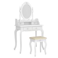 Dressing table set, bedroom jewelry storage wooden dressing table 4 drawers oval mirror makeup table set White - White