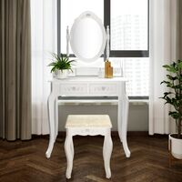Dressing table set, bedroom jewelry storage wooden dressing table 4 drawers oval mirror makeup table set White - White