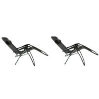 2 pcs portable recliner chair multifunctional zero gravity chair folding recliner chair outdoor garden sunloungers with headrest (Black) - Black