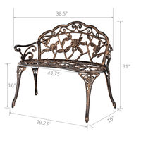 38.5" outdoor metal leisure bench wrought iron garden bench patio furniture decoration park rose chair Bronze - Bronze
