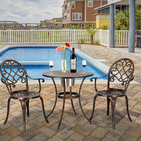 Outdoor iron garden set retro metal terrace swimming pool tables chairs with ice bucket Bronze - Bronze