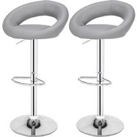 2 pcs modern bar stool faux leather adjustable height 360°rotating round high chair bar living room Gray - Gray