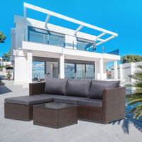 3 piece handmade rattan garden furniture set, indoor/outdoor lounge corner sofa terrace conversation set Brown - Brown