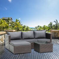 3 piece handmade rattan garden furniture set, indoor/outdoor lounge corner sofa terrace conversation set Brown - Brown