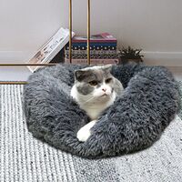 Luxury washable round calming fluffy cushion plush pet bed soft non-slip donut dog bed Navy blue - Navy blue