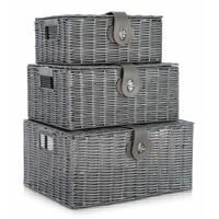 3 pcs Resin Woven Storage Basket Box With Lid Creative Handmade Storage Basket Bathroom Home Multi-purpose Organiser Gray - Grey