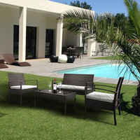 4 pcs rattan garden terrace outdoor furniture set coffee table chair sofa PE rattan set Brown - Brown Gradient