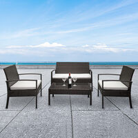 4 pcs rattan garden terrace outdoor furniture set coffee table chair sofa PE rattan set Brown - Brown Gradient