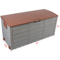Garden storage box rectangular waterproof plastic storage box swimming pool balcony with two wheel Brown - Brown