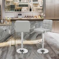 6 pcs bar stool kitchen breakfast chair with backrest armrest adjustable height swivel modern indoor chair Gray - Gray