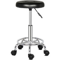Modern bar stool PU round adjustable height swivel salon chair suitable kitchen bar office Black - Black