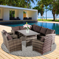 9 seater rattan garden furniture set outdoor corner sofa coffee table chair PE rattan set Gray - Dark gray