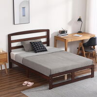 Wooden double bed 4ft6 modern simple single layer solid wood bed frame adults and children Walnut Color - Walnut Color